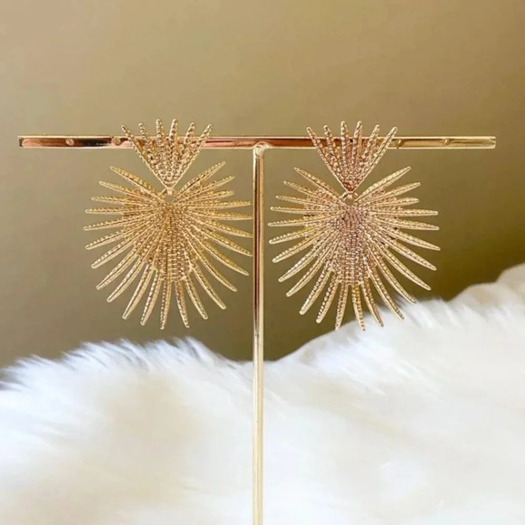 Gold Sunburst Boho Large Statement Earrings - Picture 4 of 9